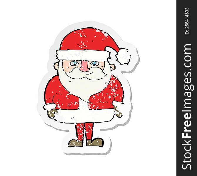 Retro Distressed Sticker Of A Cartoon Happy Santa Claus
