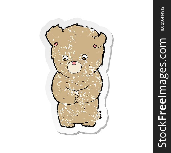 retro distressed sticker of a cartoon shy teddy bear