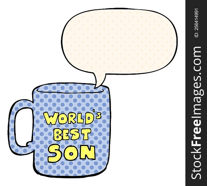 worlds best son mug with speech bubble in comic book style