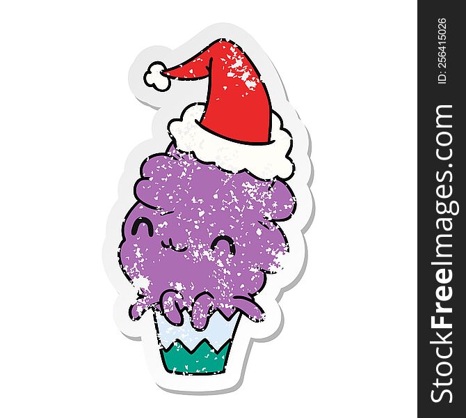 Christmas Distressed Sticker Cartoon Of Kawaii Muffin