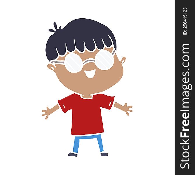 Flat Color Style Cartoon Boy Wearing Spectacles
