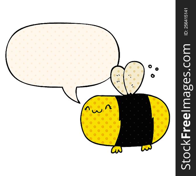 cute cartoon bee with speech bubble in comic book style