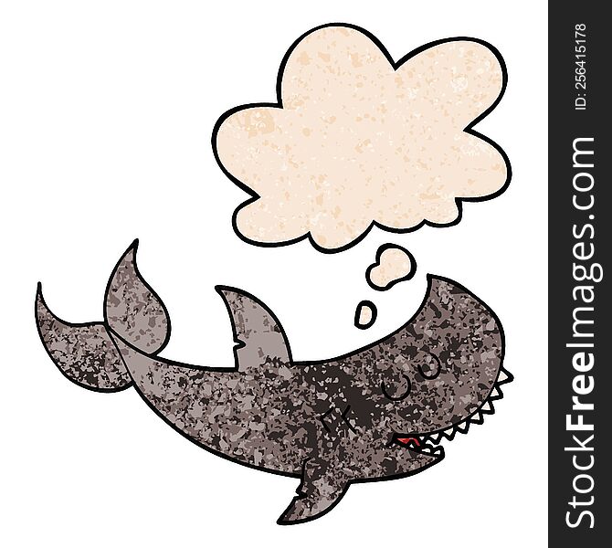 Cartoon Shark And Thought Bubble In Grunge Texture Pattern Style