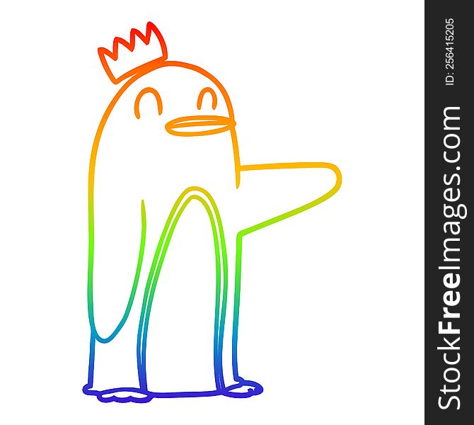 rainbow gradient line drawing of a cartoon emperor penguin