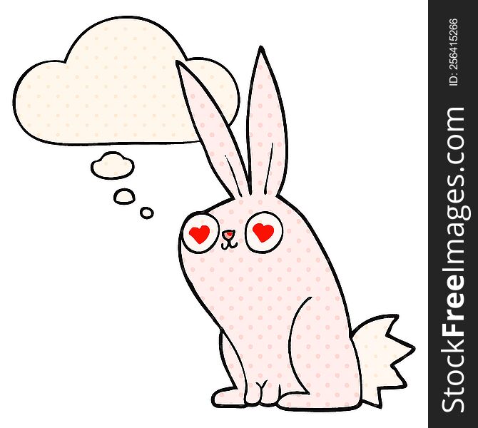 Cartoon Bunny Rabbit In Love And Thought Bubble In Comic Book Style