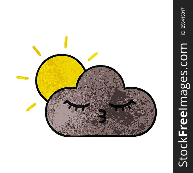 Retro Grunge Texture Cartoon Storm Cloud And Sun
