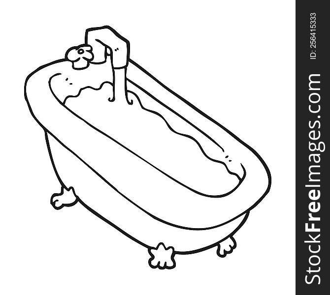 freehand drawn black and white cartoon bath full of water