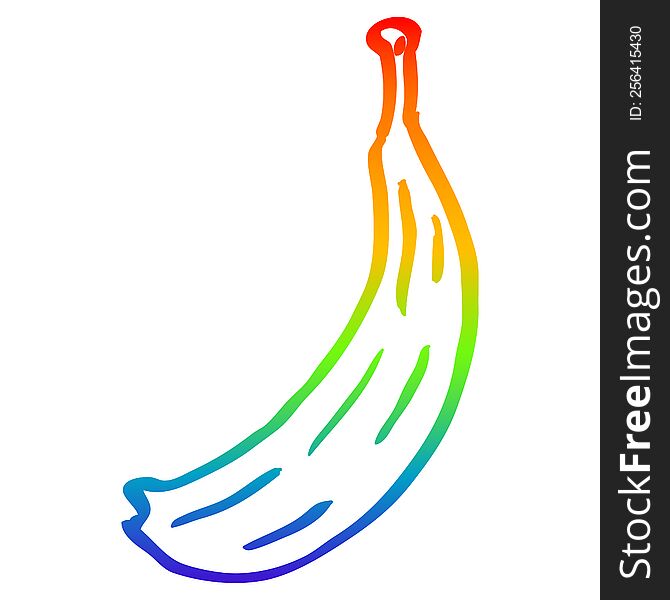 rainbow gradient line drawing of a cartoon banana