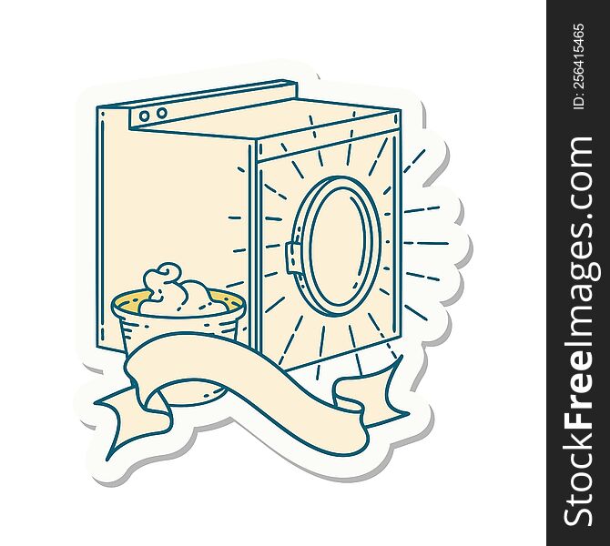sticker of a tattoo style washing machine