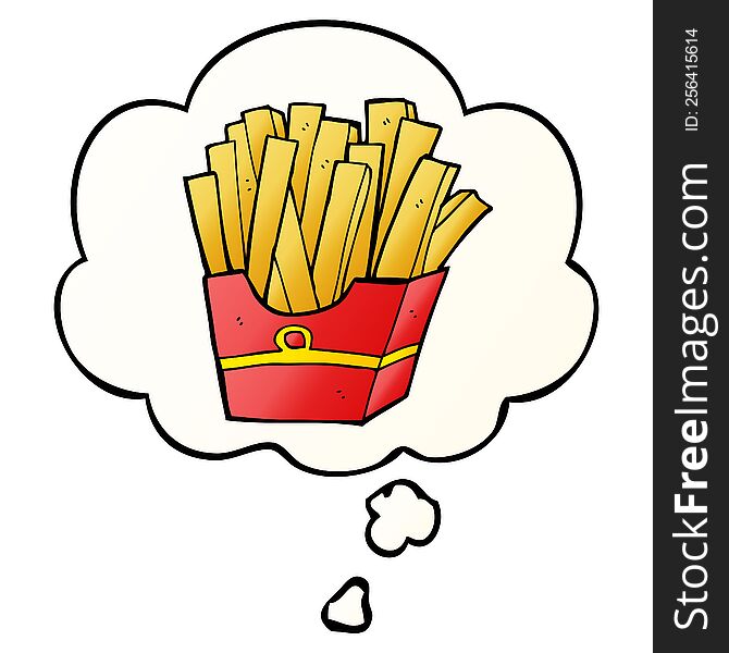 cartoon fries with thought bubble in smooth gradient style