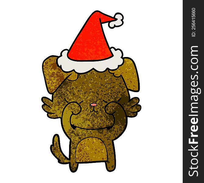 Cute Textured Cartoon Of A Dog Wearing Santa Hat