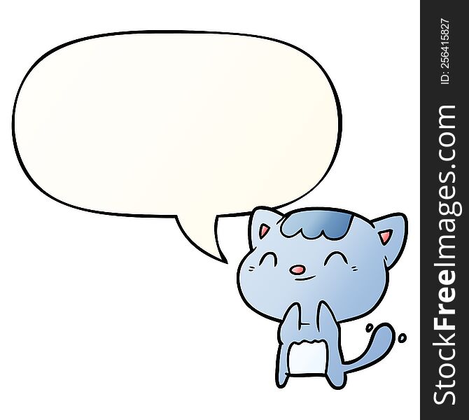 Cute Cartoon Happy Little Cat And Speech Bubble In Smooth Gradient Style