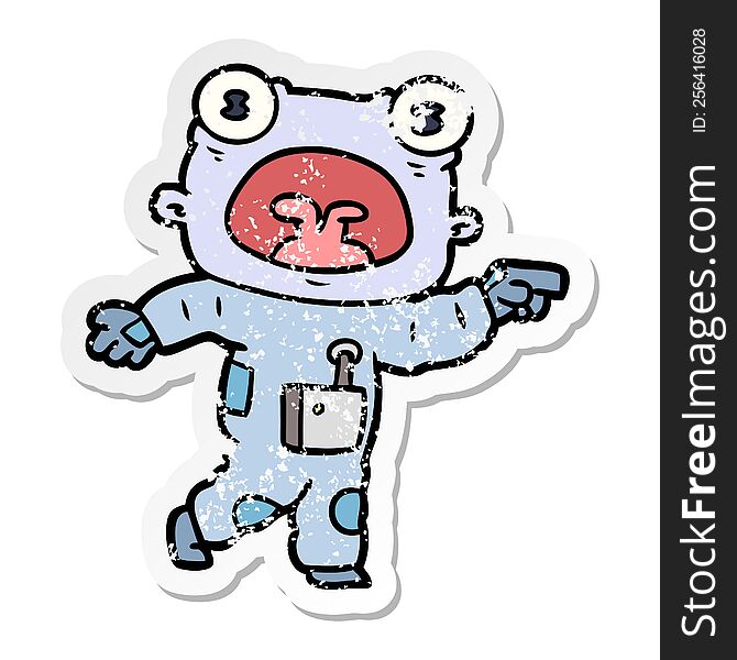 distressed sticker of a cartoon weird alien communicating