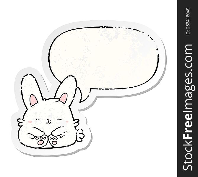 Cute Cartoon Bunny Rabbit And Speech Bubble Distressed Sticker