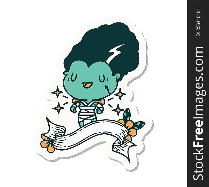 Sticker Of Tattoo Style Undead Zombie Bride Character