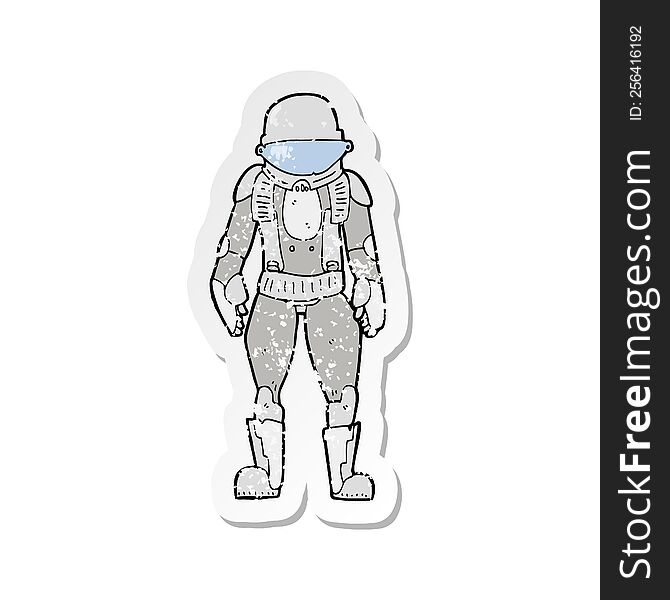 retro distressed sticker of a cartoon astronaut