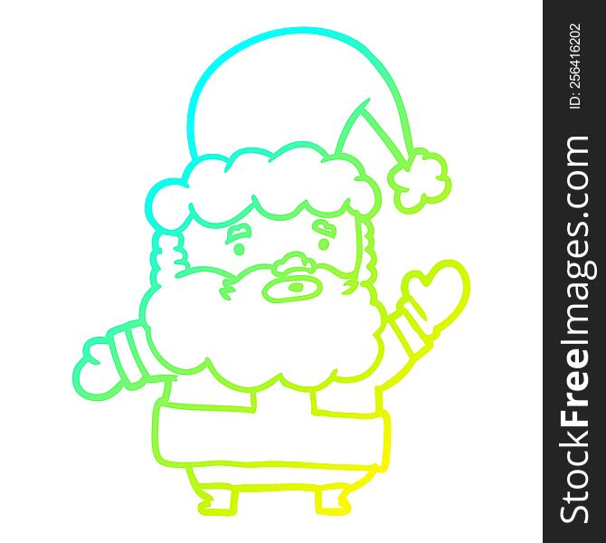 Cold Gradient Line Drawing Santa Claus Waving
