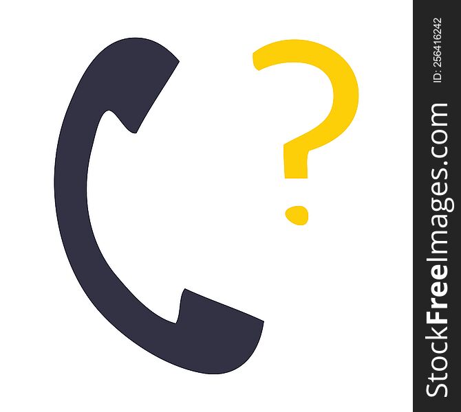 flat color retro cartoon of a telephone receiver with question mark