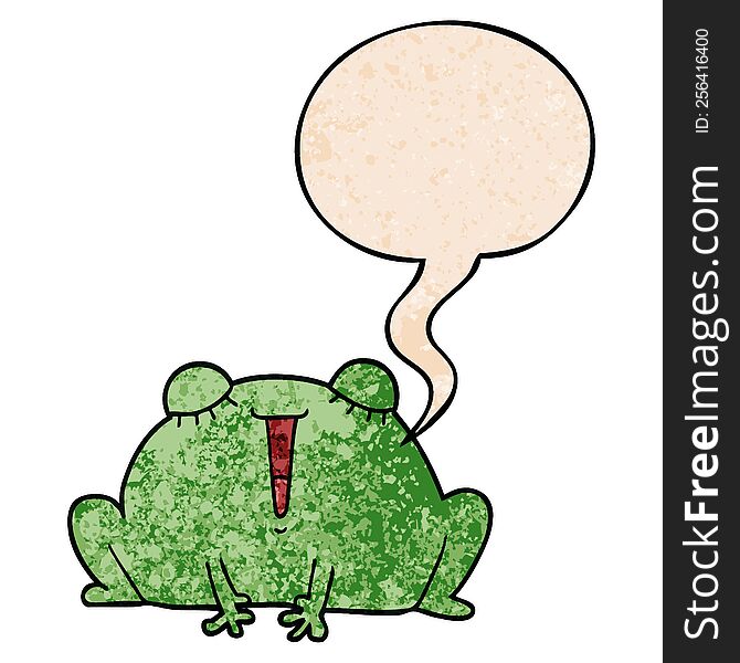 cute cartoon frog with speech bubble in retro texture style