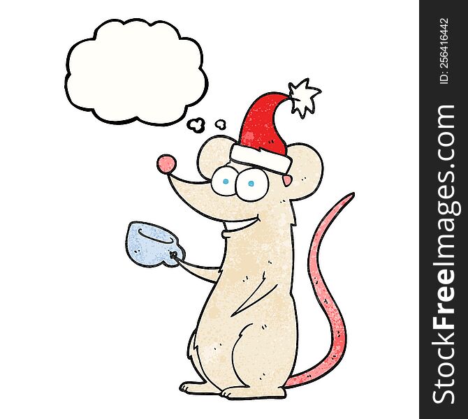 Thought Bubble Textured Cartoon Mouse Wearing Christmas Hat
