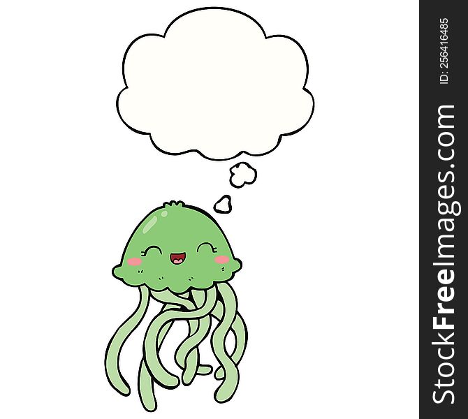 Cute Cartoon Jellyfish And Thought Bubble