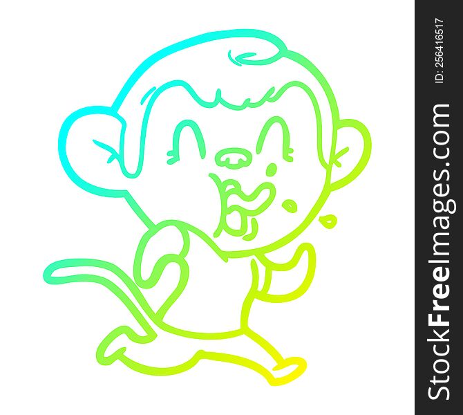 Cold Gradient Line Drawing Crazy Cartoon Monkey Running