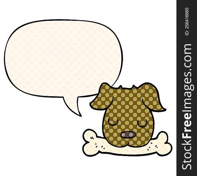 Cartoon Dog And Bone And Speech Bubble In Comic Book Style