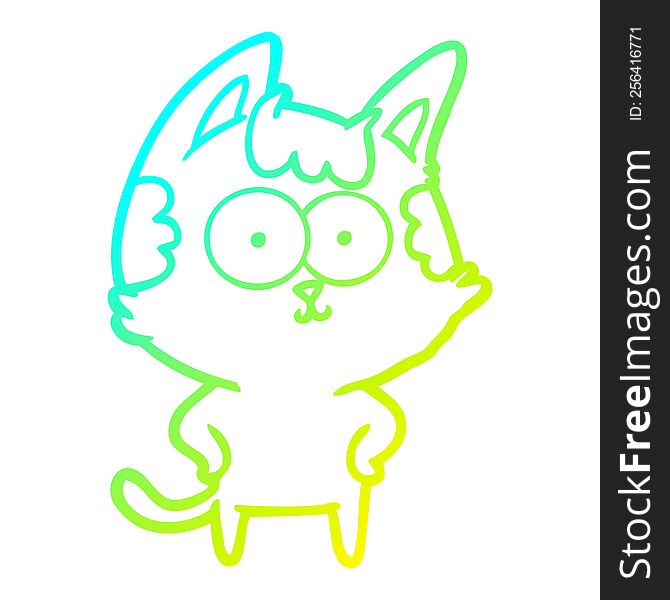 Cold Gradient Line Drawing Happy Cartoon Cat