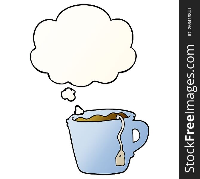 cartoon hot cup of tea with thought bubble in smooth gradient style