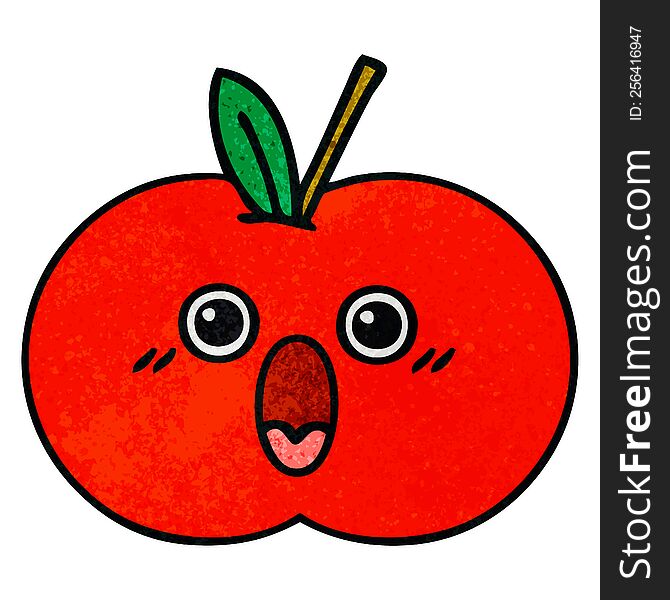 retro grunge texture cartoon of a red apple