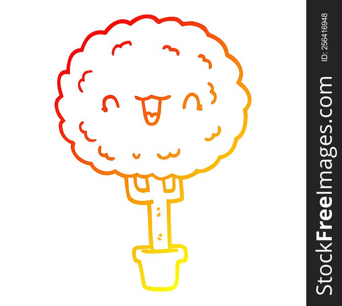 Warm Gradient Line Drawing Cartoon Happy Tree
