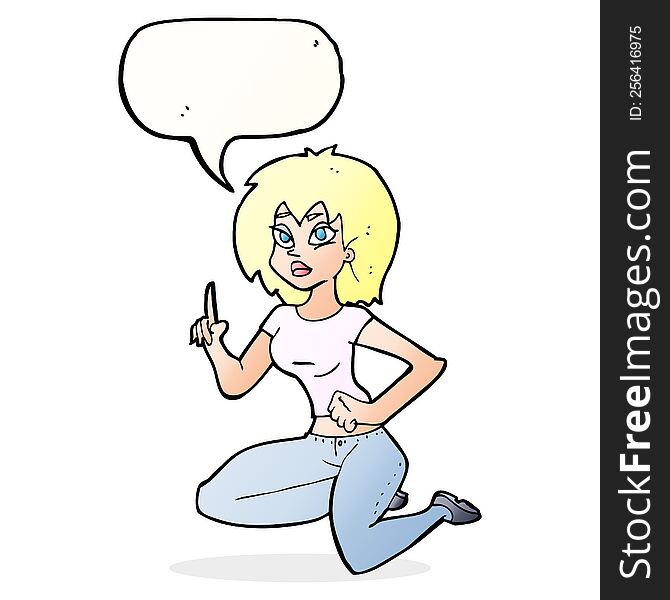 Cartoon Sitting Woman With Idea With Speech Bubble