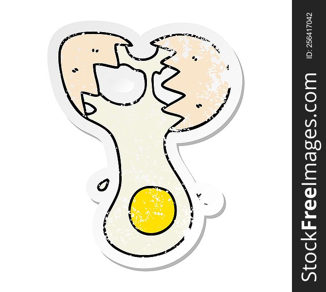 Distressed Sticker Of A Quirky Hand Drawn Cartoon Cracked Egg