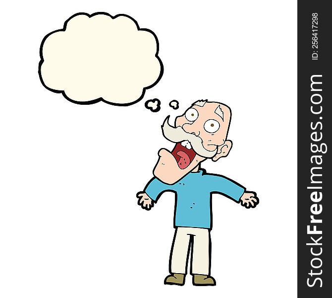 Cartoon Terrified Old Man With Thought Bubble