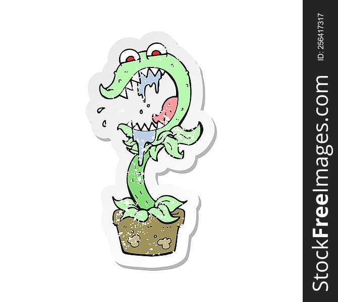 retro distressed sticker of a cartoon carnivorous plant
