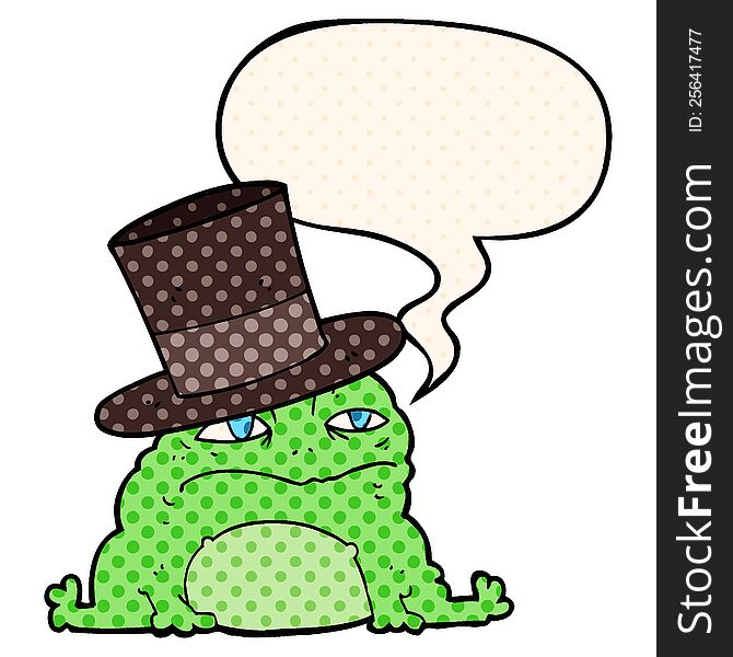 cartoon rich toad with speech bubble in comic book style