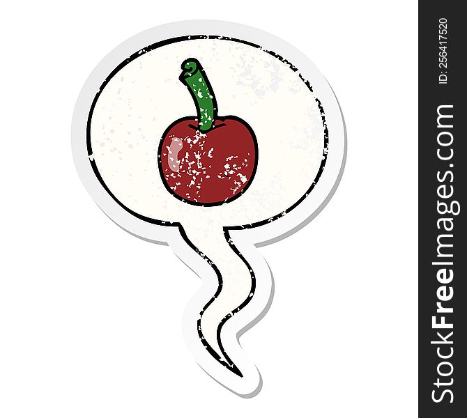 Cartoon Cherry And Speech Bubble Distressed Sticker