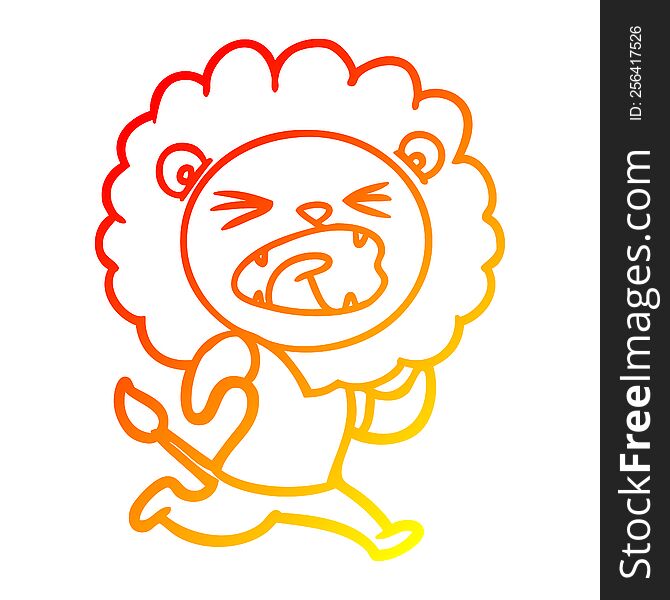 Warm Gradient Line Drawing Cartoon Lion Running