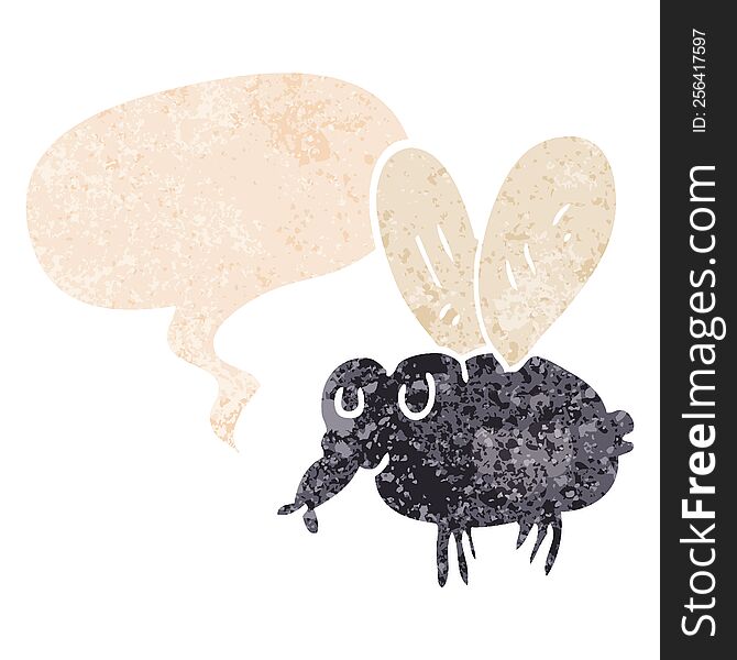 Cartoon Fly And Speech Bubble In Retro Textured Style