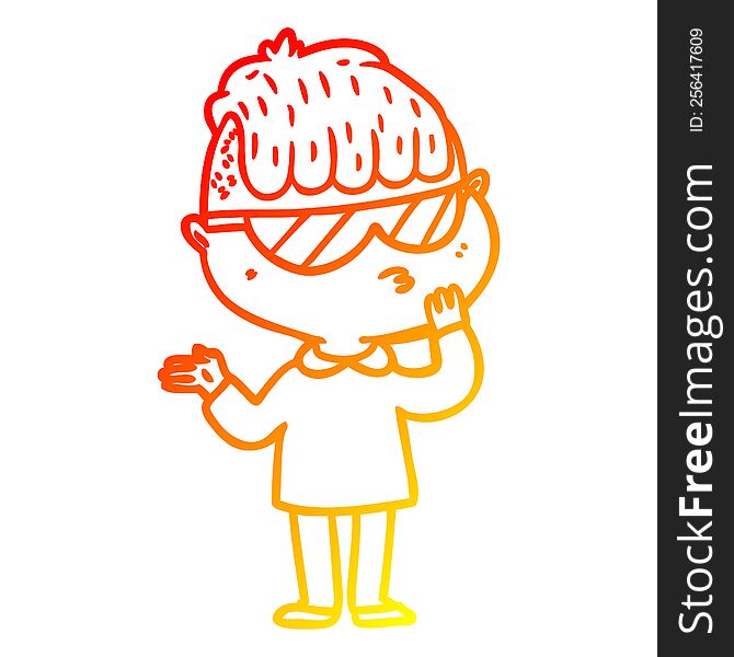 warm gradient line drawing of a cartoon boy wearing sunglasses