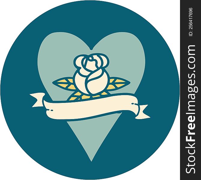 Tattoo Style Icon Of A Heart Rose And Banner