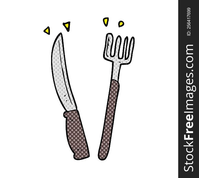 freehand drawn cartoon knife and fork