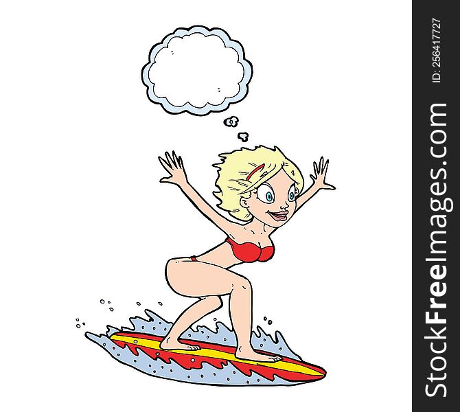 Cartoon Surfer Girl With Thought Bubble