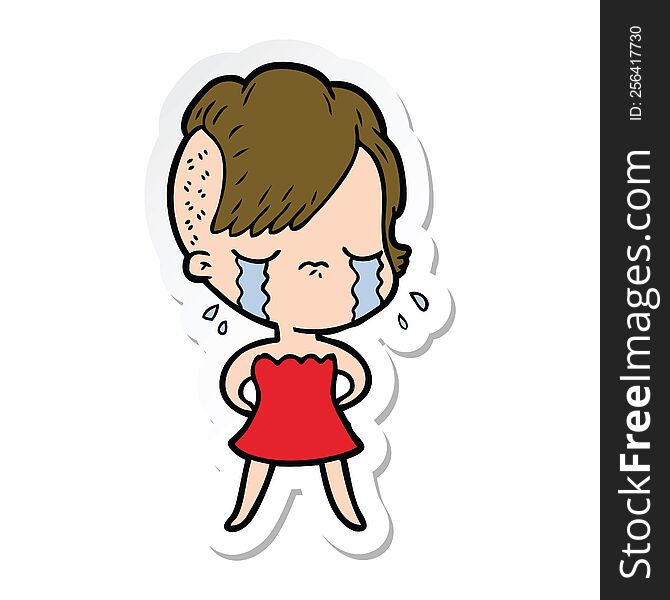 sticker of a cartoon crying girl