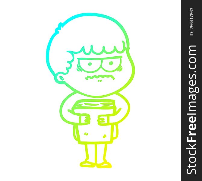Cold Gradient Line Drawing Cartoon Annoyed Man