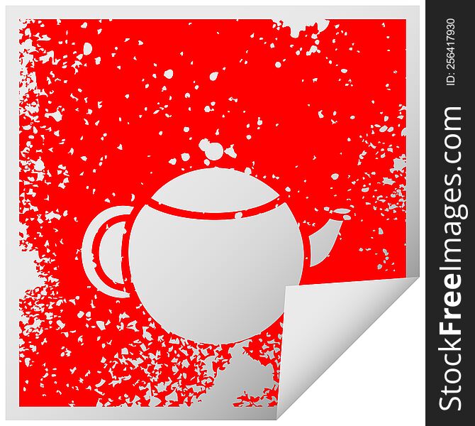 Distressed Square Peeling Sticker Symbol Red Tea Pot