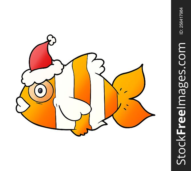 Gradient Cartoon Of A Exotic Fish Wearing Santa Hat