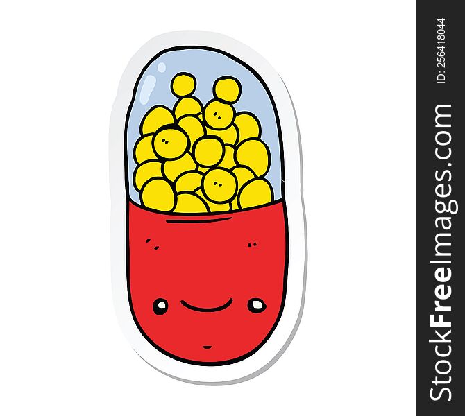 sticker of a cartoon pill