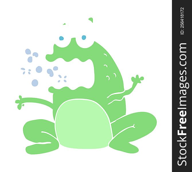 Flat Color Illustration Of A Cartoon Burping Frog