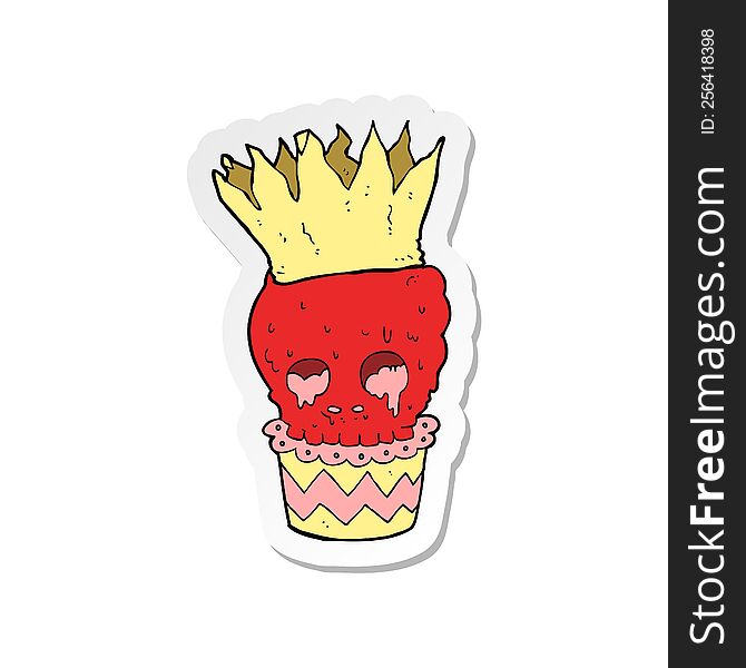 Sticker Of A Spooky Skull Cupcake Cartoon